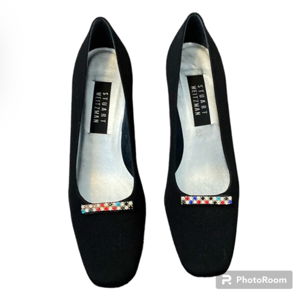 NWOT Stuart Weitzman Canvas Block Heel Pumps Square Shoes Size 9B